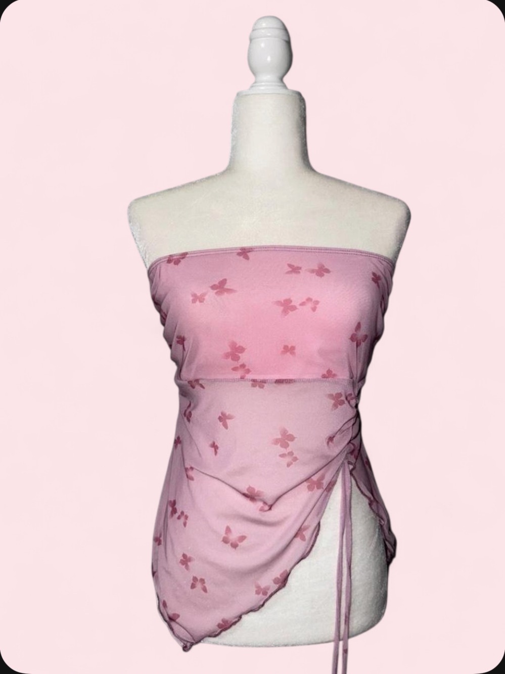See You Monday Pink Strapless Butterfly Print Sleep Top